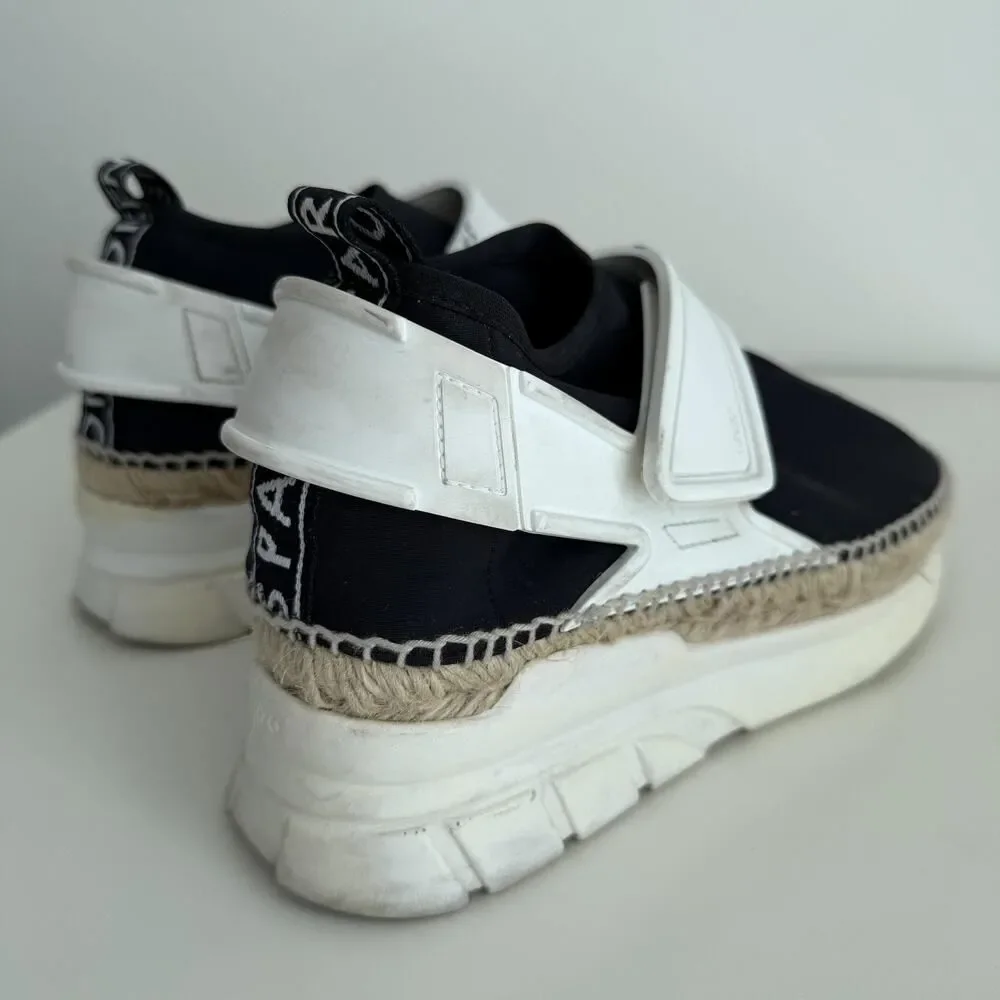 Kenzo Espadrille Sneakers Womens 8.5 EU 39 Black White Platform Rope Slip On